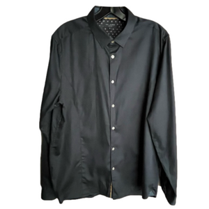 Ted Baker Algavy Dark Navy Button Up Long Sleeve Shirt Mens Size 5 US XL